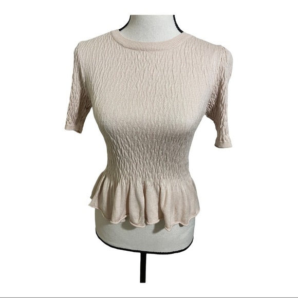 Topshop womens puckered shirt peplum bottom short sleeve round neckline size 4 - Picture 1 of 8